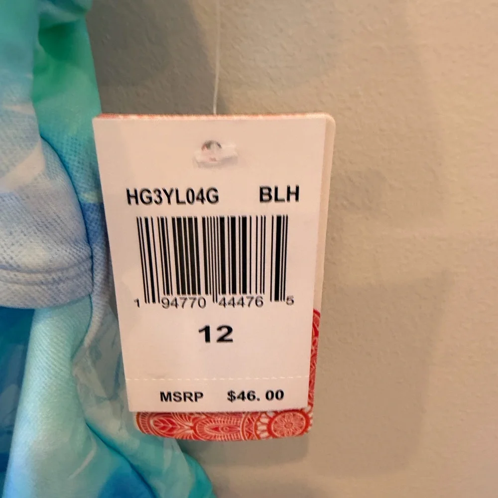 Hobie Girls One Piece‎ Swimsuit Blue Green Floral Cutout Adjustable Size 12 NWT